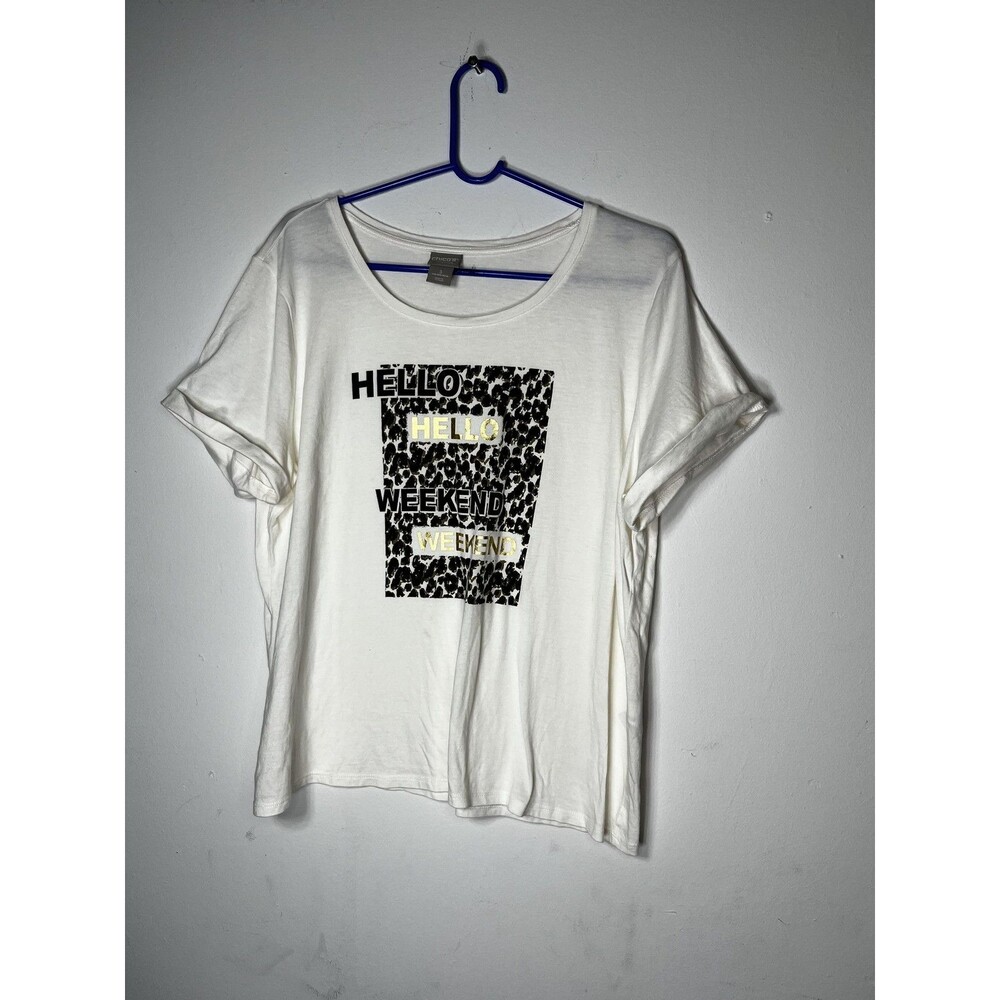 Chico's Zenergy Shirt Womens 3 XL White Hello Weekend Leopard Graphic Tee